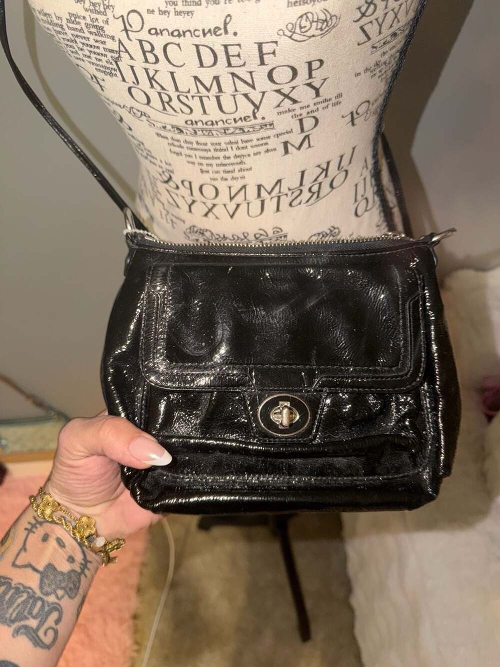 Coach Poppy Black Patent Leather Mini Crossbody Bag